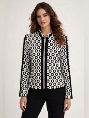 Joseph Ribkoff black and white circle print zip jacket